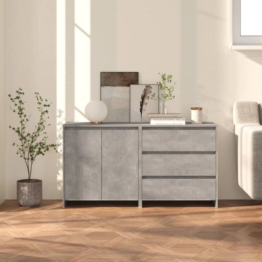 VidaXL -2-st-Dressoirs-bewerkt-hout-betongrijs
