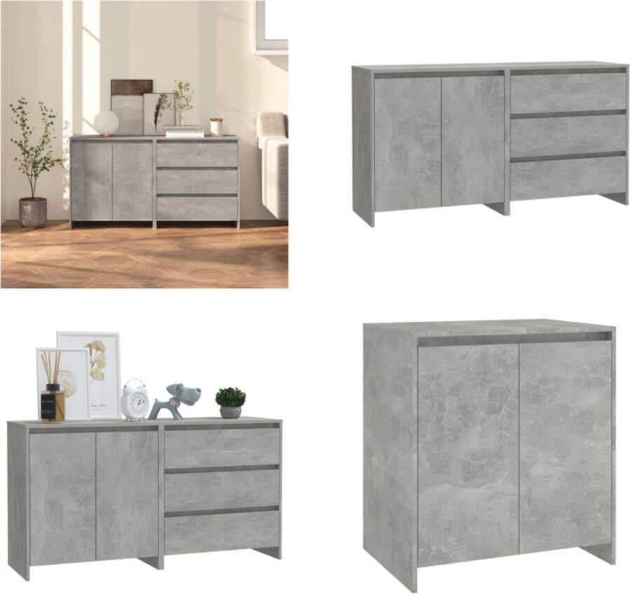 VidaXL 2 st Dressoirs bewerkt hout betongrijs Dressoir Dressoirs Buffetkast Opbergkast
