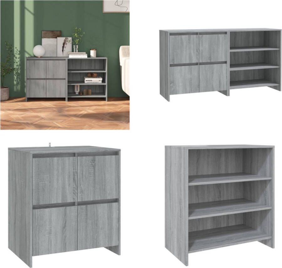 VidaXL 2 st Dressoirs bewerkt hout grijs sonoma eikenkleurig Dressoir Dressoirs Buffet Dressoir Opbergkast - Foto 2