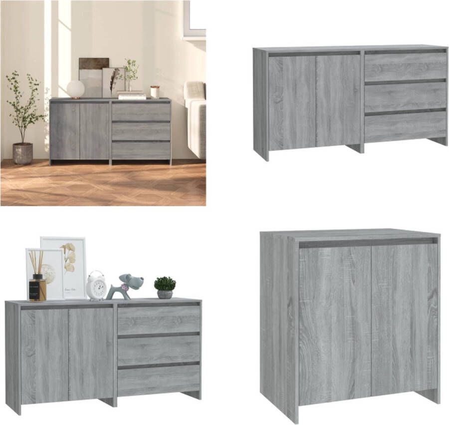 VidaXL 2 st Dressoirs bewerkt hout grijs sonoma eikenkleurig Dressoir Dressoirs Buffetkast Opbergkast
