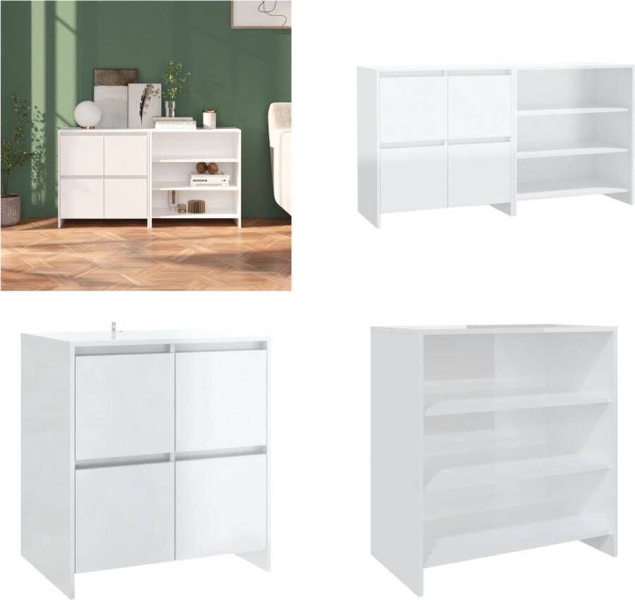 VidaXL 2 st Dressoirs bewerkt hout hoogglans wit Dressoir Dressoirs Buffet Dressoir Opbergkast