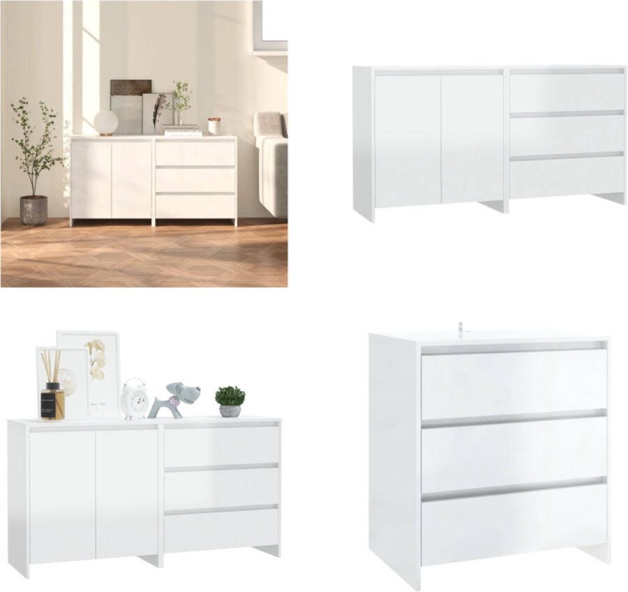 VidaXL 2 st Dressoirs bewerkt hout hoogglans wit Dressoir Dressoirs Buffetkast Opbergkast