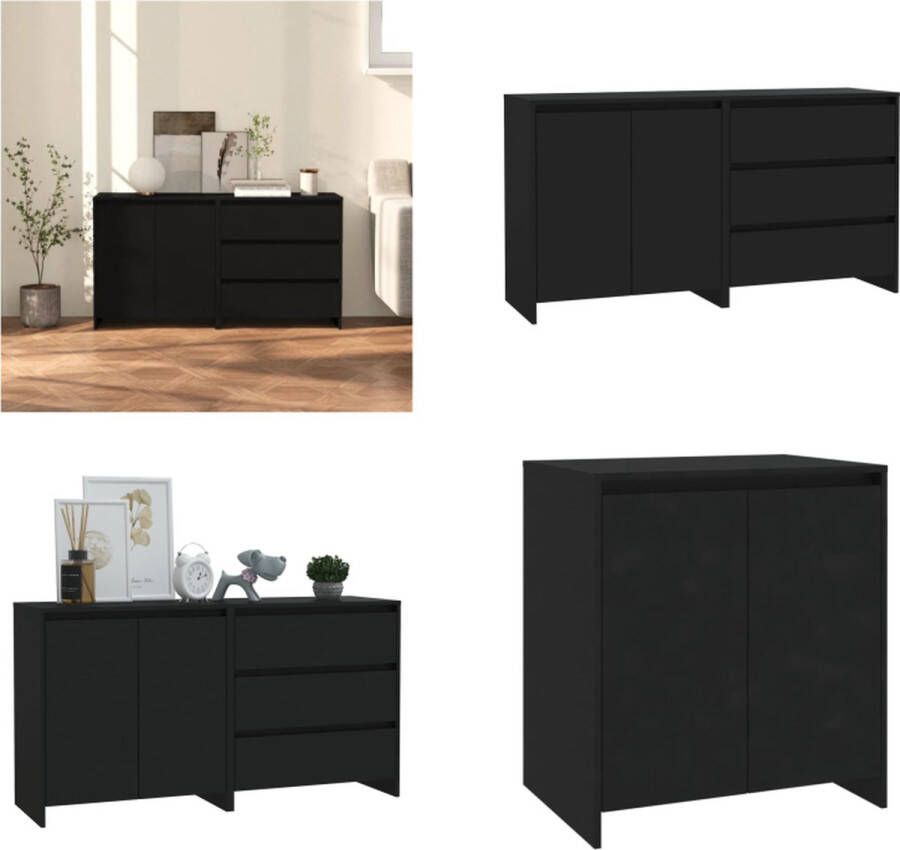VidaXL 2 st Dressoirs bewerkt hout zwart Dressoir Dressoirs Buffetkast Opbergkast