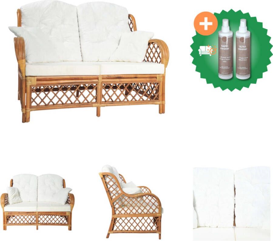 VidaXL 2-zitsbank Natuurlijk Rattan 125x80x90cm Lichtbruin Bank Inclusief Onderhoudsset