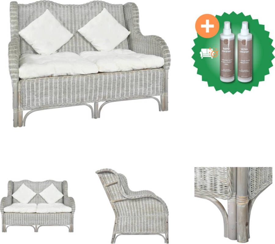 VidaXL 2-zitsbank Rattan 120 x 84 x 90.5 cm Grijs Crèmewit kussen Bank Inclusief Onderhoudsset
