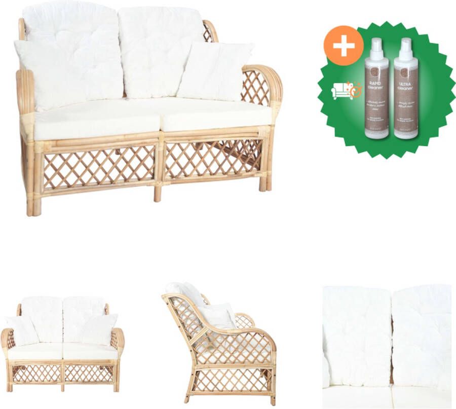 VidaXL 2-zitsbank Rattan 125 x 80 x 90 cm Crèmewit kussen Bank Inclusief Onderhoudsset