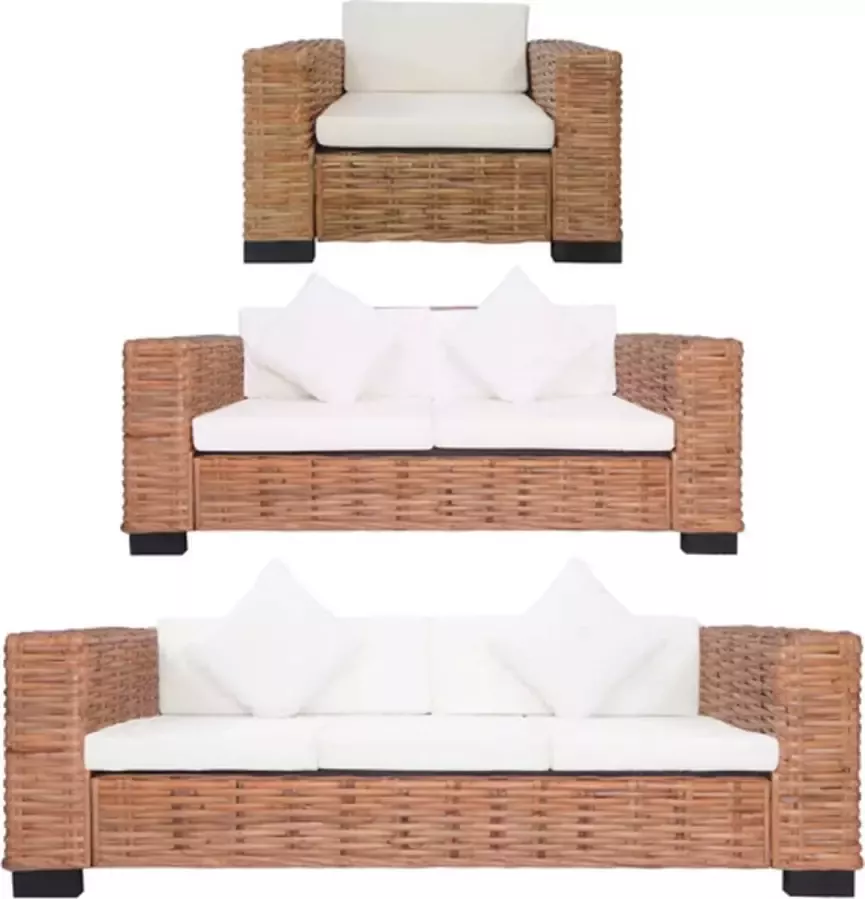 VidaXL -3-delig-Bankstel-met-kussens-natuurlijk-rattan