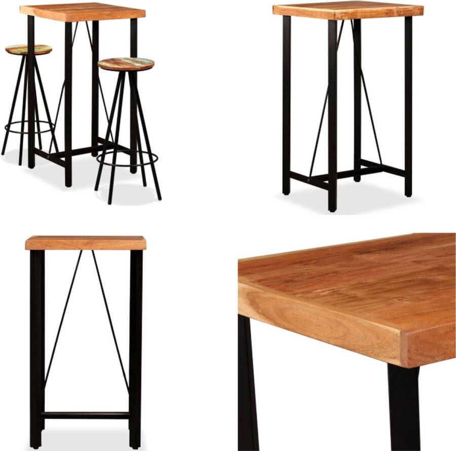 VidaXL 3-delige Barset massief acaciahout en gerecycled hout Bar Set Bar Sets Bar Tafel En Kruk Bar Tafels En Krukken