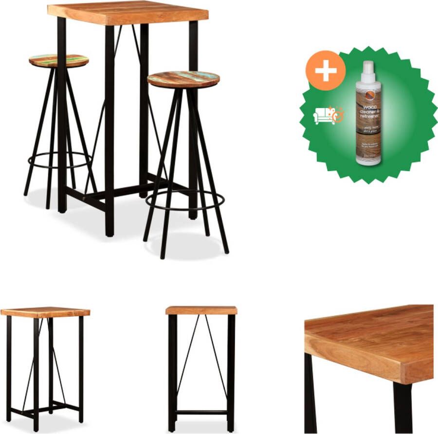 VidaXL 3-delige Barset massief acaciahout en gerecycled hout Set tafel en stoelen Inclusief Houtreiniger en verfrisser