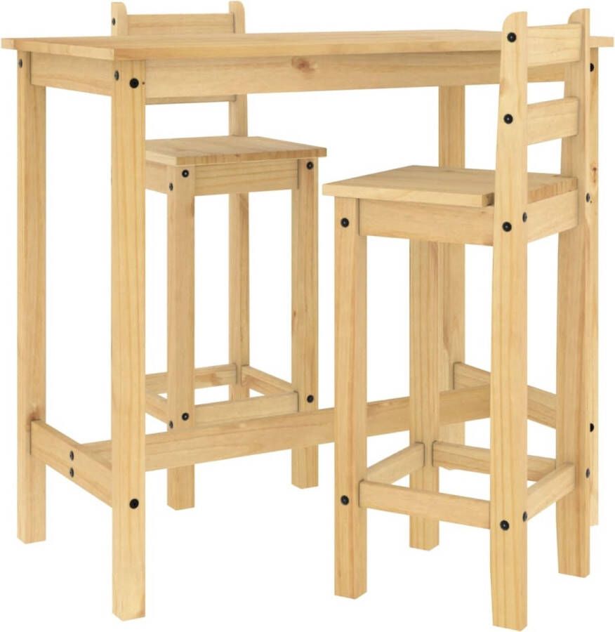 VidaXL 3-delige Barset van Massief Grenenhout Bartafel Houten Bartafel Barset Granenhouten Meubels Bruine Bartafel Barstoelen Eetkamermeubilair Keukentafel