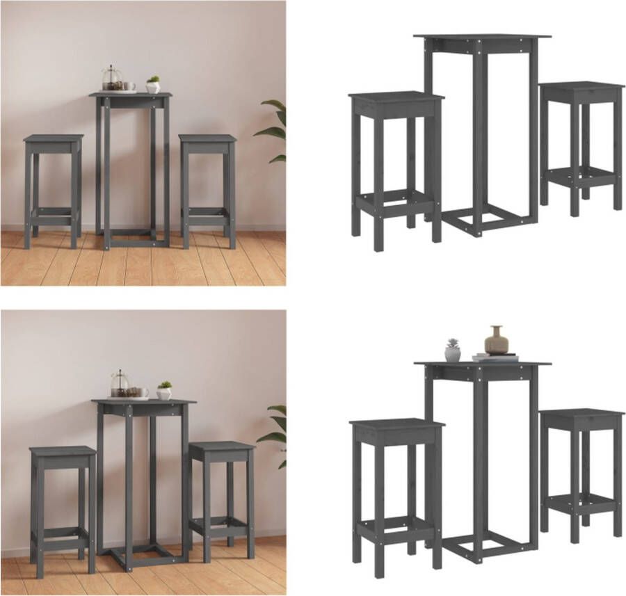 VidaXL 3-delige Barset massief grenenhout grijs Barset Barsets Pubset Bistroset