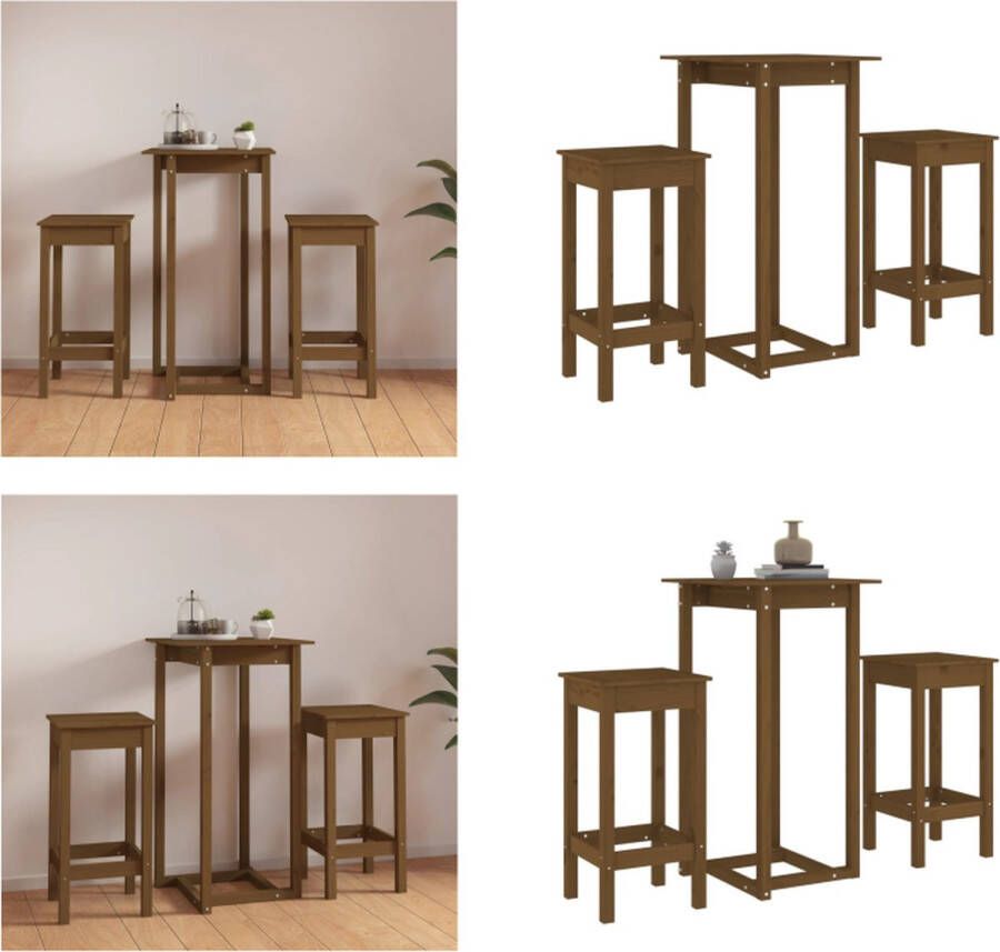 VidaXL 3-delige Barset massief grenenhout honingbruin Barset Barsets Pubset Bistroset - Foto 2
