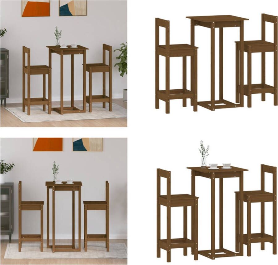 VidaXL 3-delige Barset massief grenenhout honingbruin Barset Barsets Pubset Bistroset