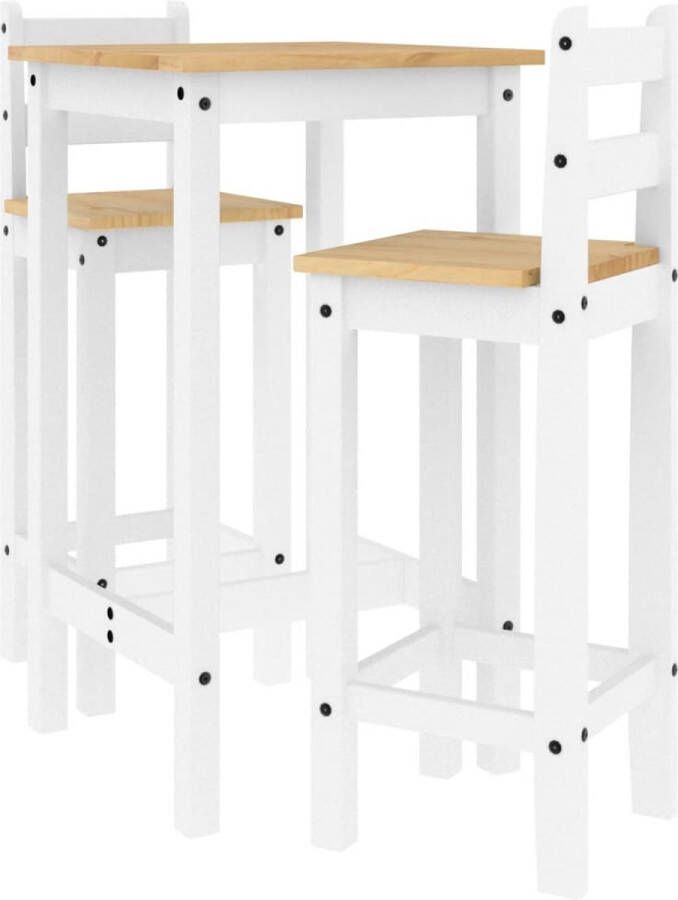 VidaXL Barset Massief Grenenhout 3-delig Wit Bartafel Houten Bartafel Barset Granenhouten Meubilair Barstoelen Eettafel Ontbijttafel Keukenmeubels Moderne Meubels