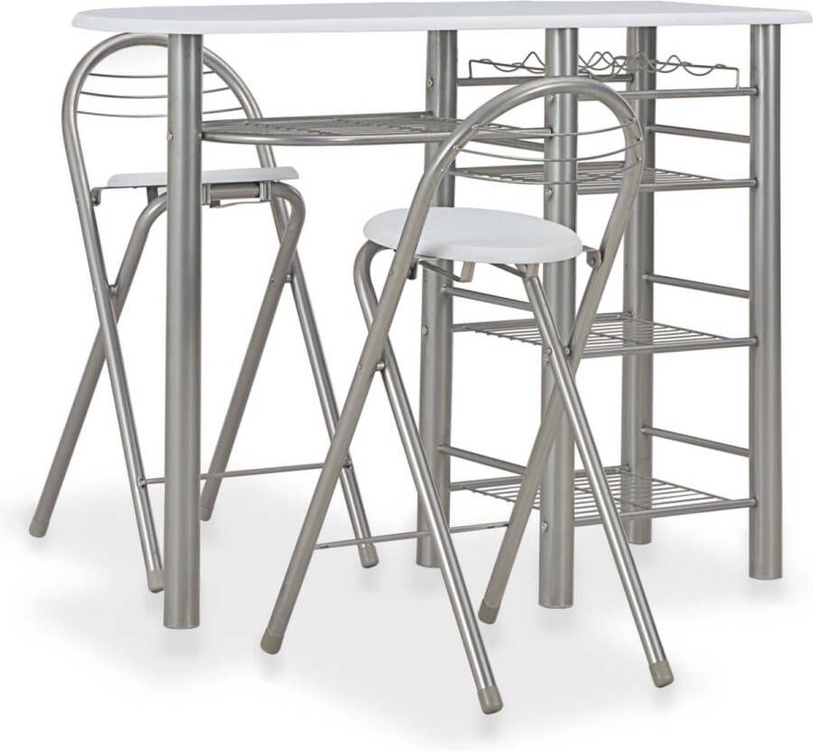VidaXL 3-delige barset hout en staal wit Bartafel Barstoel Houten Meubilair Metalen Meubilair Witte Meubels Zwarte Meubels Eetkamerset Salontafel Multifunctioneel Meubilair Compact Meubilair - Foto 2