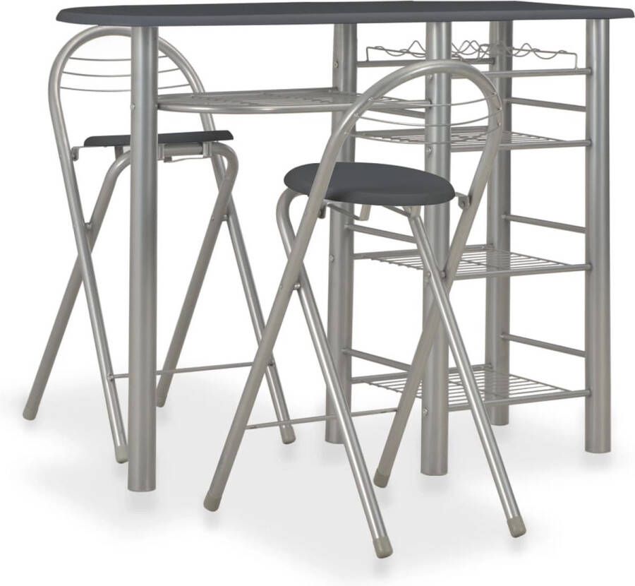 VidaXL 3-delige Barset met schappen zwart staal Bartafel Bistro Set Houten Barstoel Zwarte Barstool Metalen Bartafel Eetkamerset Buitenbar Terras Meubilair - Foto 2