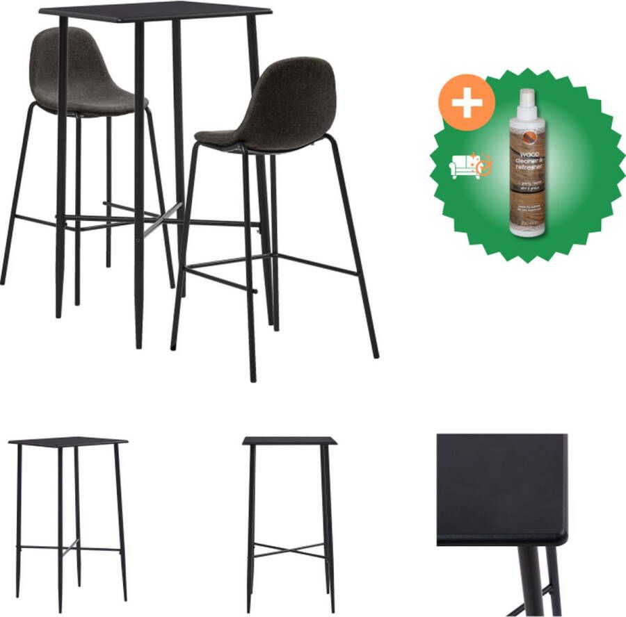 VidaXL Barset Modern Bartafel 60 x 107.5 cm Barstoelen 51 x 49 x 99 cm Wit MDF Gepoedercoat staal Donkergrijs stoffen bekleding Met voetensteun Set tafel en stoelen Inclusief Houtreiniger en verfrisser