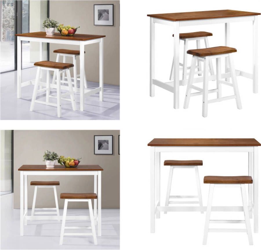 VidaXL 3-delige Bartafel en -krukkenset massief hout Barset Barsets Bar Set Bar Sets - Foto 2