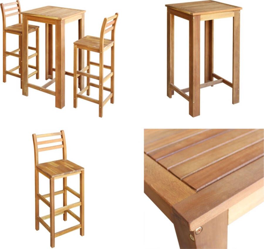 VidaXL 3-delige Bartafel en -stoelenset massief acaciahout Bartafel En -stoel Bartafels En -stoelen Bartafel En -kruk Bartafels En -krukken