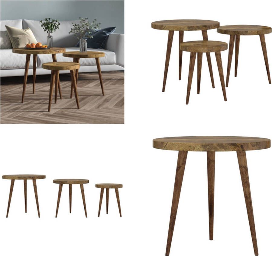 VidaXL 3-delige Bijzettafelset MDF en ijzer donkerbruin Bijzettafel Bijzettafels Bijzettafeltje Koffietafel