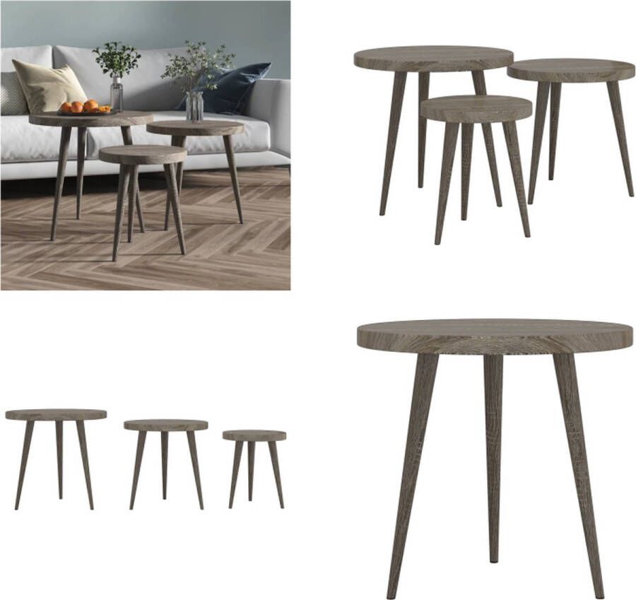 VidaXL 3-delige Bijzettafelset MDF en ijzer grijs Bijzettafel Bijzettafels Bijzettafeltje Koffietafel