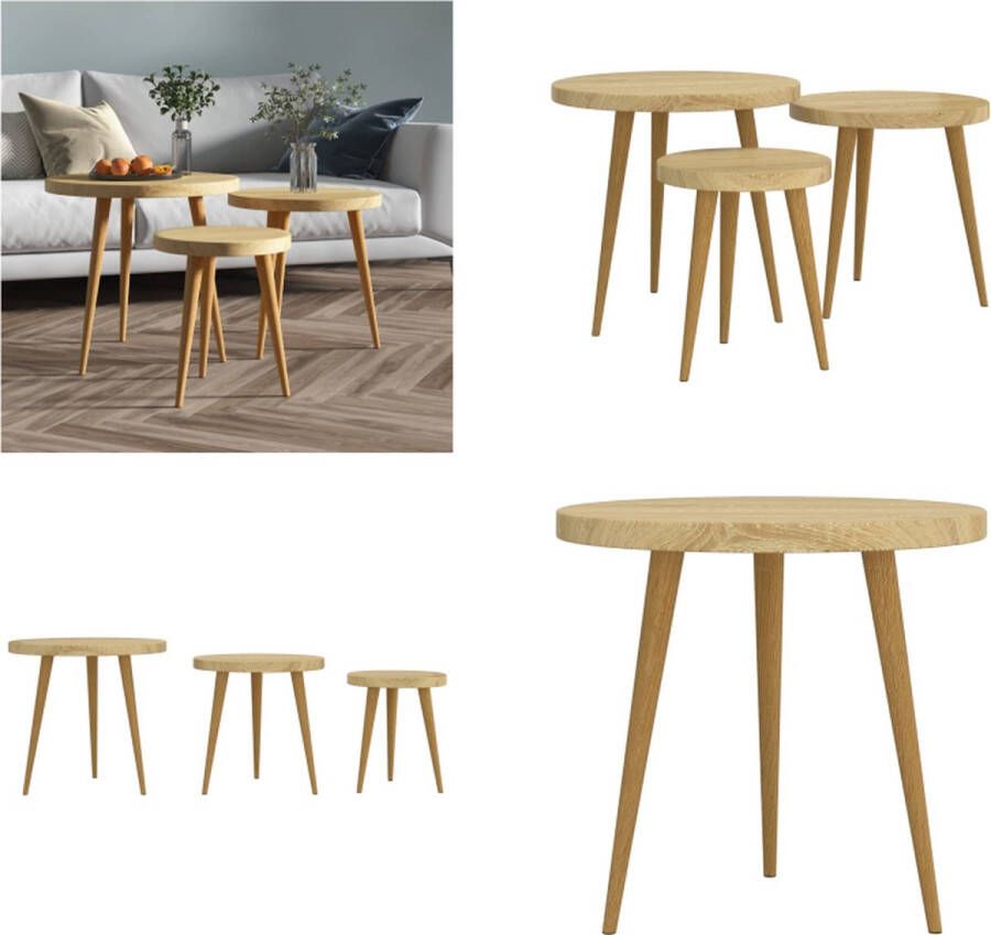 VidaXL 3-delige Bijzettafelset MDF en ijzer lichtbruin Bijzettafel Bijzettafels Bijzettafeltje Koffietafel