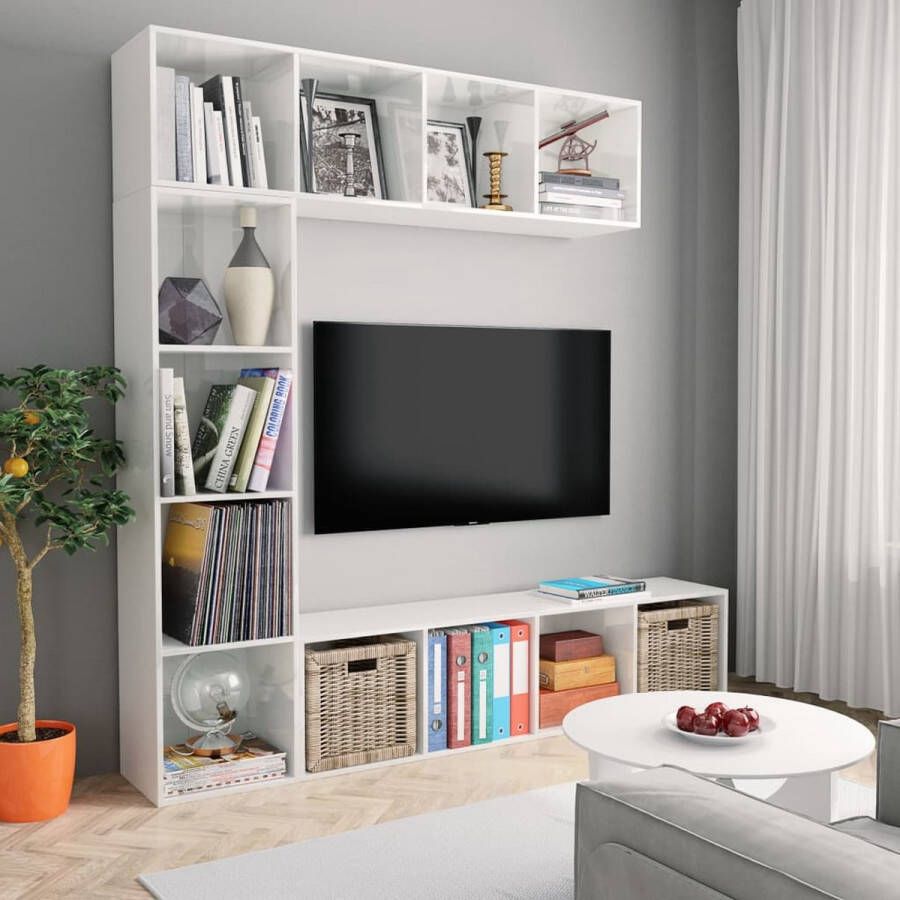 VidaXL -3-delige-Boekenkast- tv-meubelset-180x30x180-cm-hoogglans-wit - Foto 2