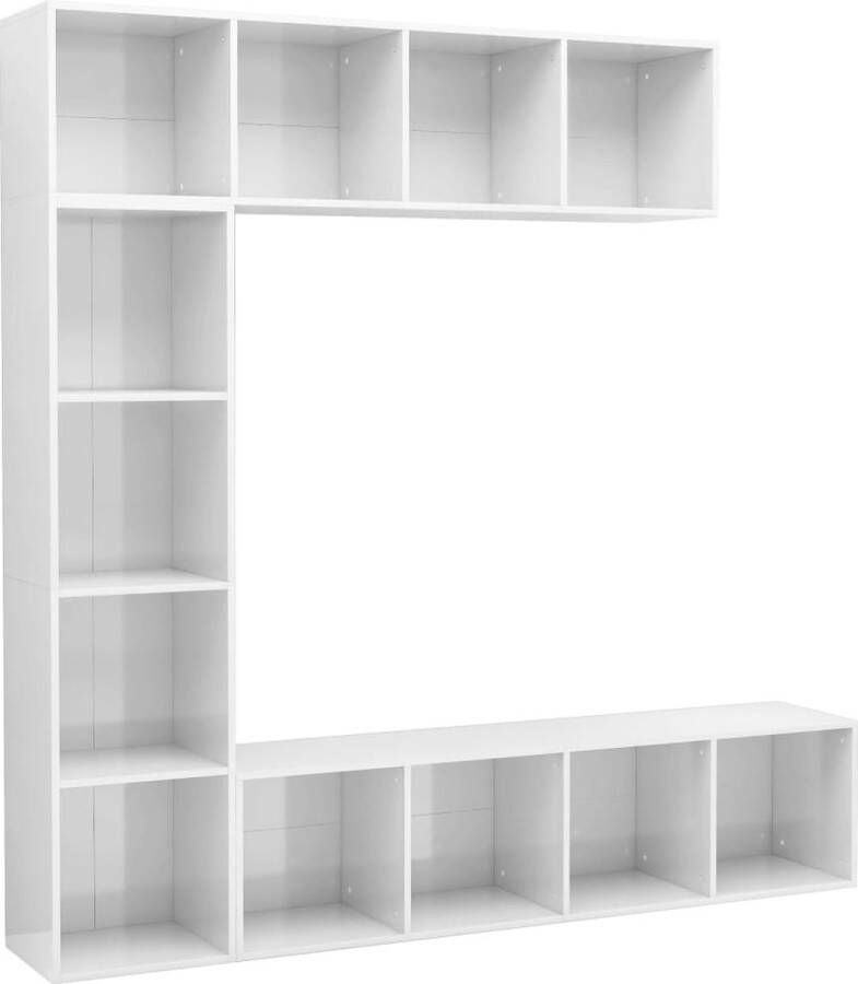 VidaXL -3-delige-Boekenkast- tv-meubelset-180x30x180-cm-hoogglans-wit