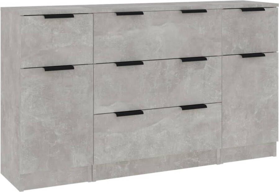 VidaXL -3-delige-Dressoirset-bewerkt-hout-betongrijs - Foto 2