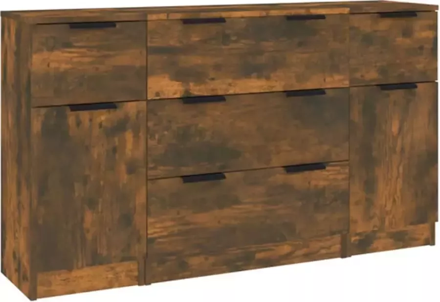 VidaXL -3-delige-Dressoirset-bewerkt-hout-gerookt-eiken - Foto 4