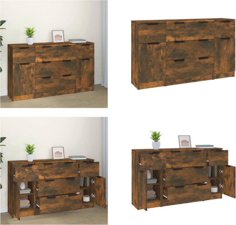 VidaXL 3-delige Dressoirset bewerkt hout gerookt eiken Dressoir Dressoirs Kast Wandkast - Foto 2