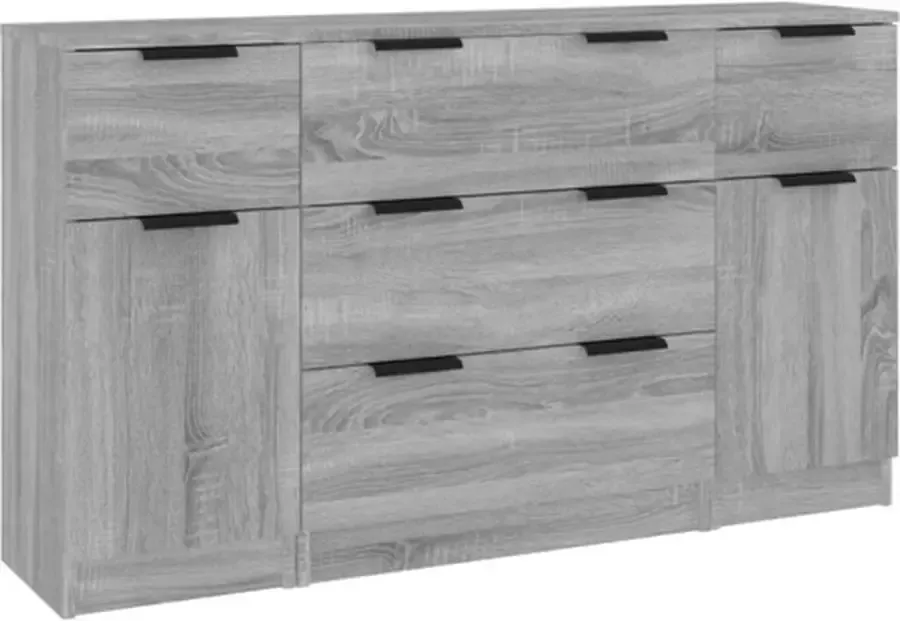 VidaXL -3-delige-Dressoirset-bewerkt-hout-grijs-sonoma-eikenkleurig - Foto 4
