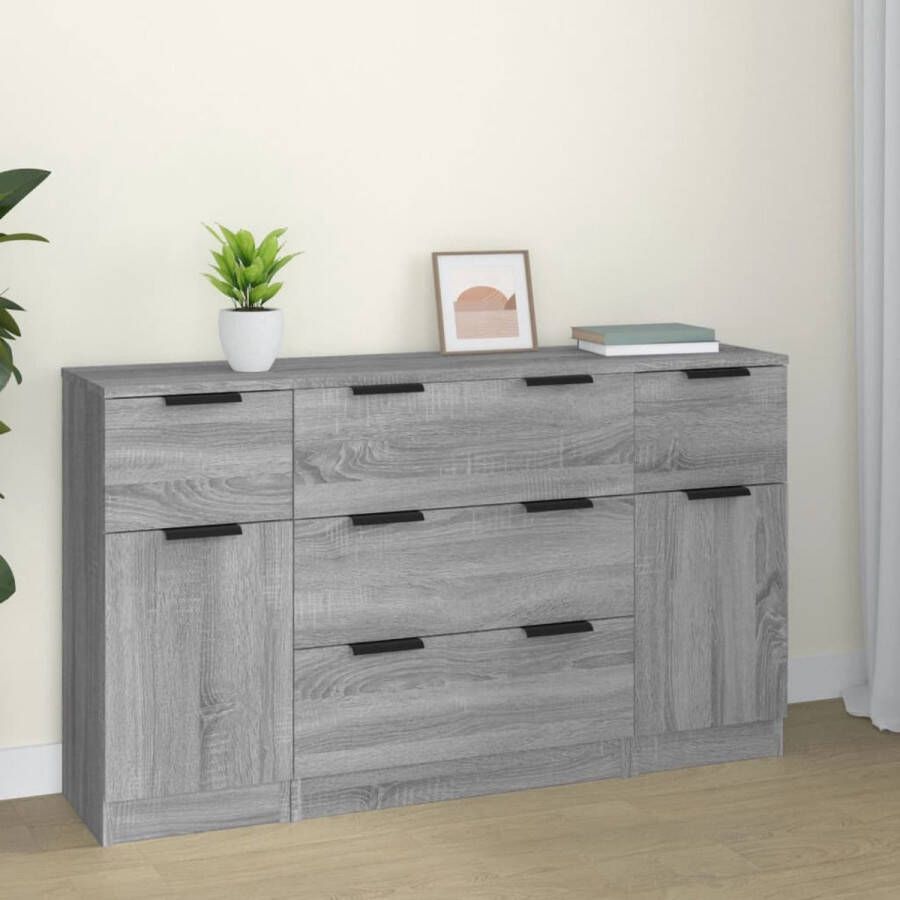 VidaXL -3-delige-Dressoirset-bewerkt-hout-grijs-sonoma-eikenkleurig
