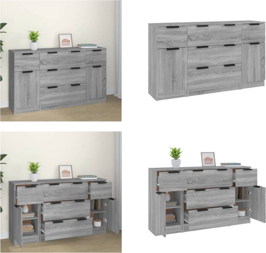 VidaXL 3-delige Dressoirset bewerkt hout grijs sonoma eikenkleurig Dressoir Dressoirs Kast Wandkast