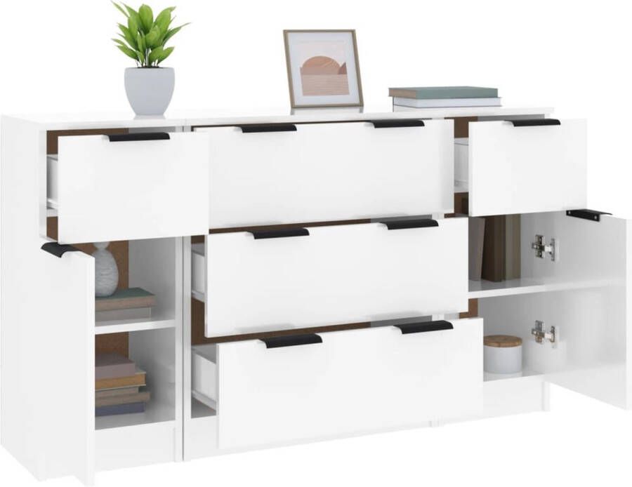 VidaXL -3-delige-Dressoirset-bewerkt-hout-hoogglans-wit - Foto 3