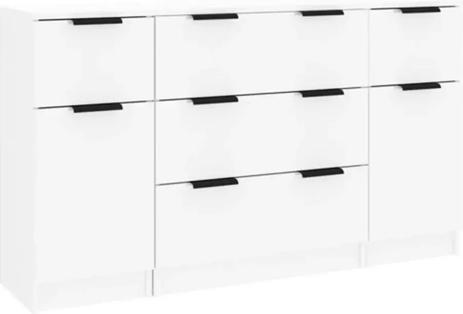 VidaXL -3-delige-Dressoirset-bewerkt-hout-hoogglans-wit - Foto 4