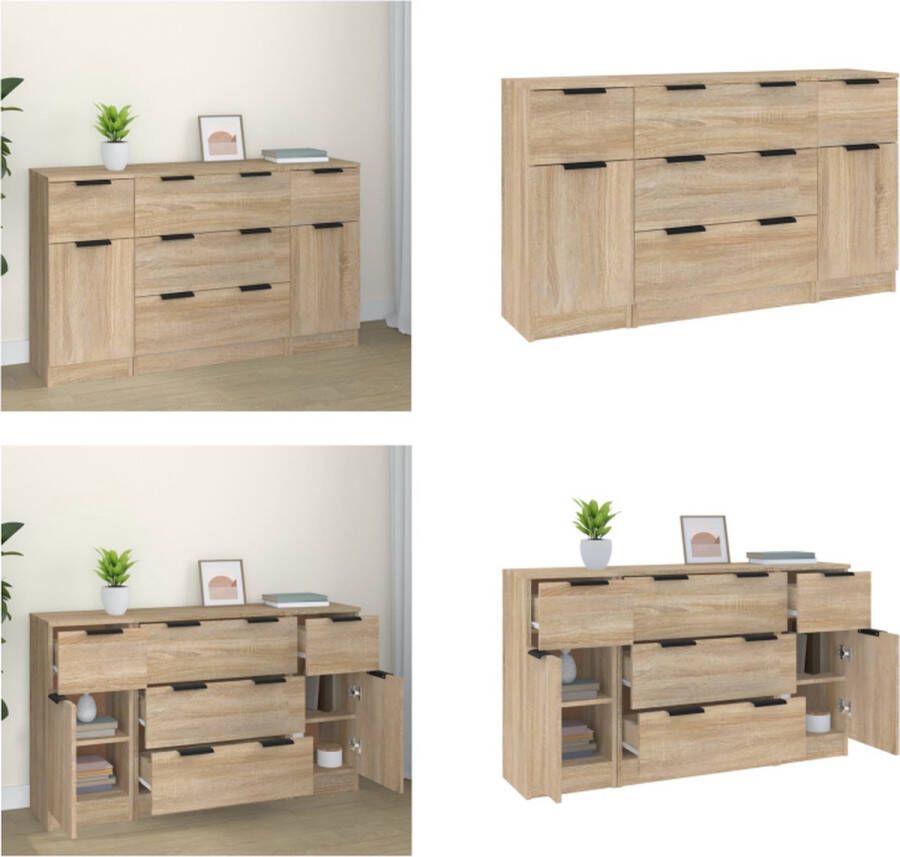 VidaXL 3-delige Dressoirset bewerkt hout sonoma eiken Dressoir Dressoirs Kast Wandkast - Foto 2