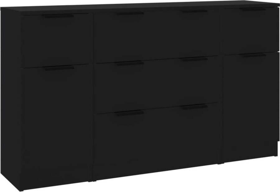 VidaXL -3-delige-Dressoirset-bewerkt-hout-zwart
