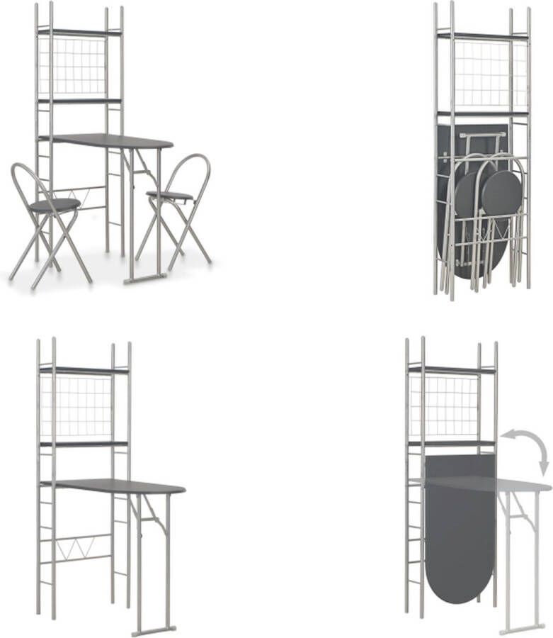 VidaXL 3-delige Eethoek inklapbaar met opbergrek MDF en staal zwart Eetset Eetsets Eethoek Eethoeken