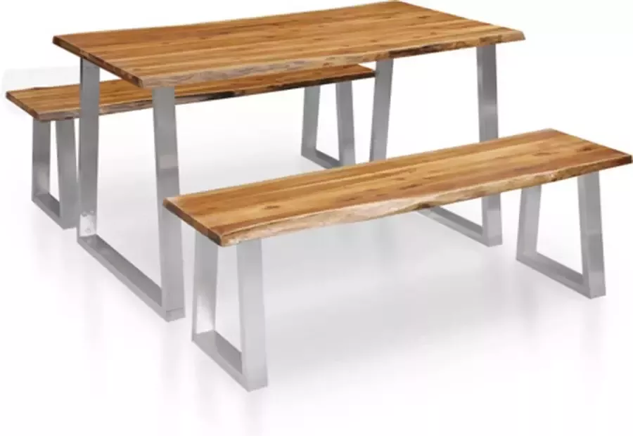 VidaXL 3-delige Eethoek massief acaciahout bruin