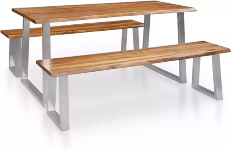 VidaXL 3-delige Eethoek massief acaciahout bruin