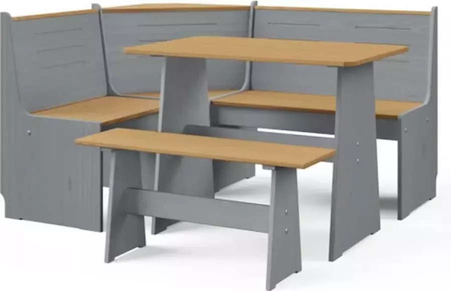 VidaXL 3-delige Eethoek REINE massief grenenhout honingbruin en grijs - Foto 4