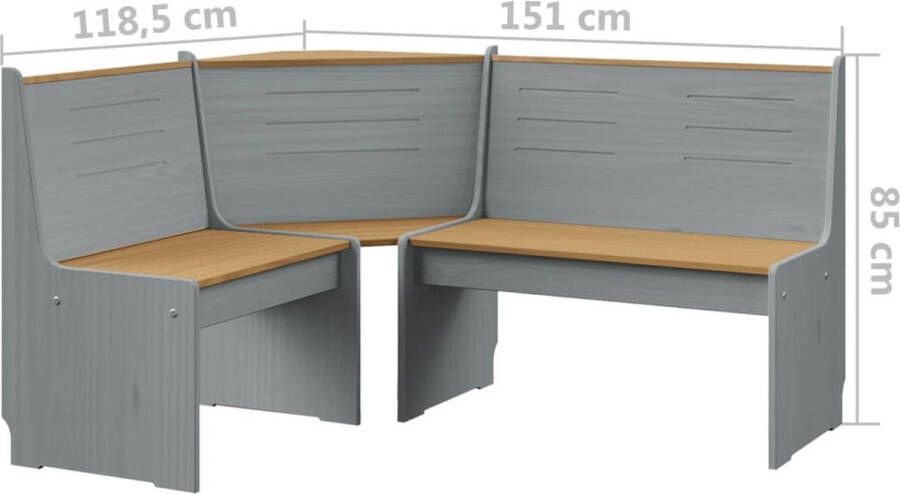 VidaXL 3-delige Eethoek REINE massief grenenhout honingbruin en grijs - Foto 3