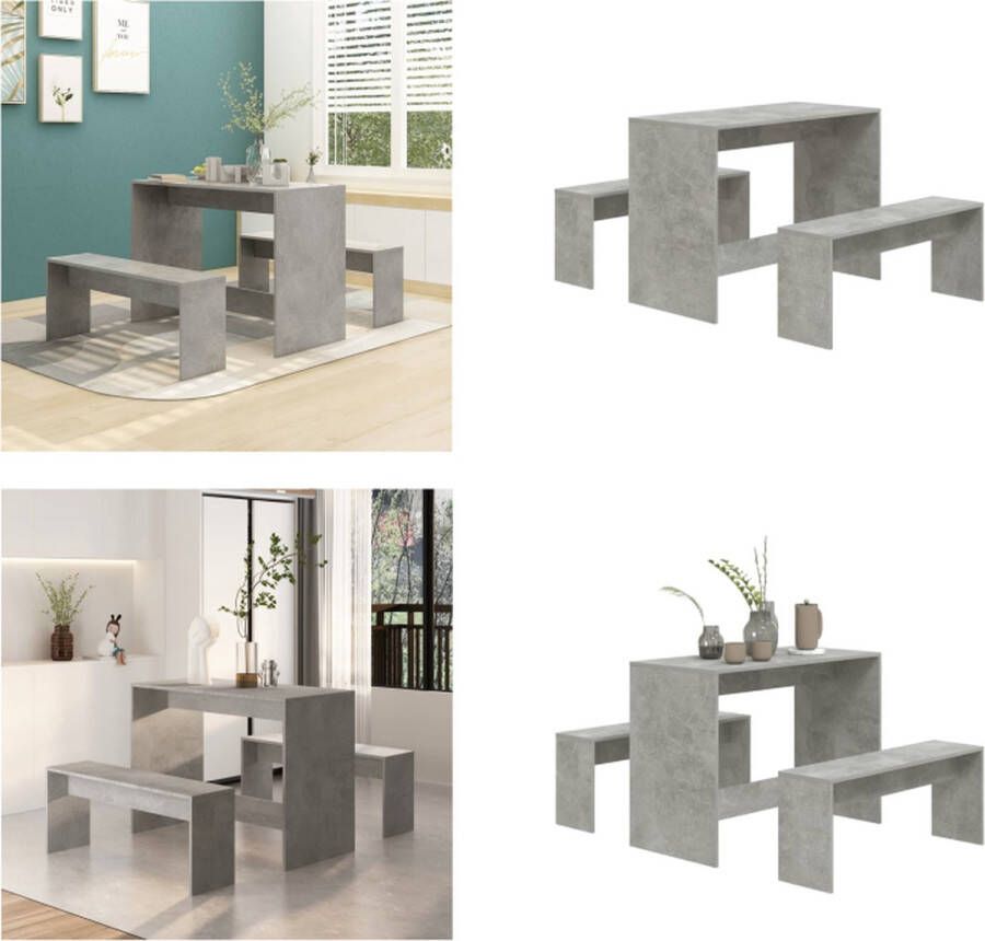 VidaXL 3-delige Eethoekset bewerkt hout betongrijs Eethoek Eethoeken Eetset Eetmeubelset
