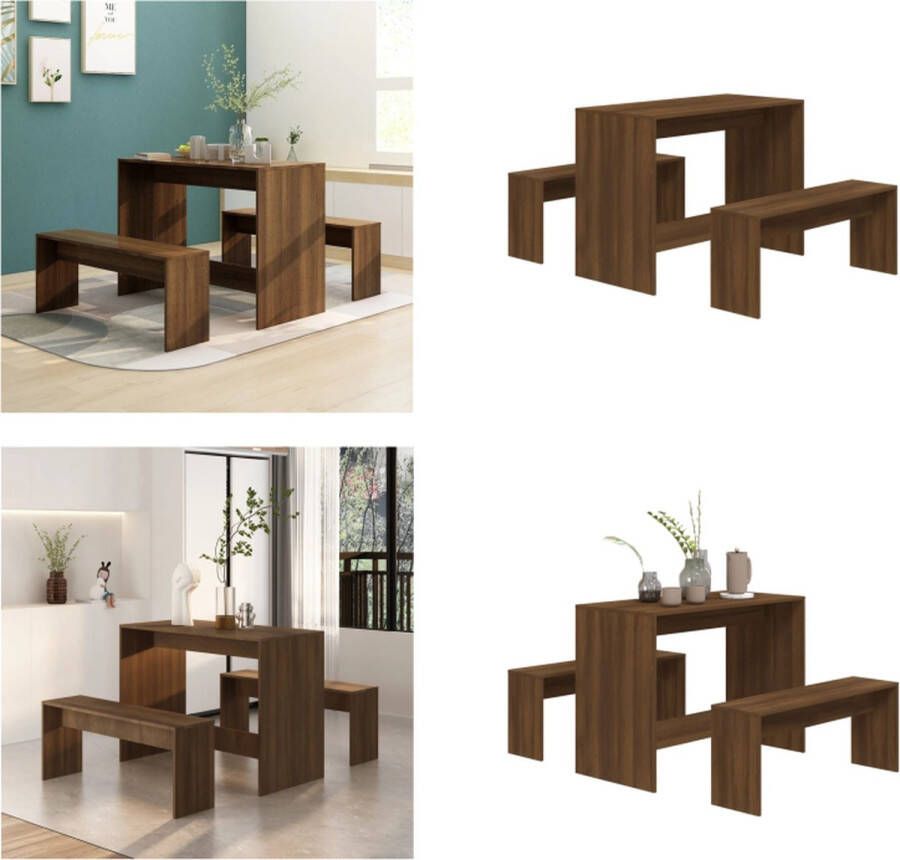 VidaXL 3-delige Eethoek spaanplaat bruineikenkleurig Eethoek Eethoeken Eetset Eetmeubelset