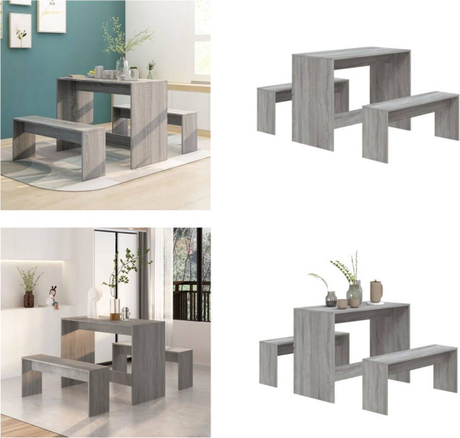 VidaXL 3-delige Eethoekset bewerkt hout grijs sonoma eikenkleurig Eethoek Eethoeken Eetset Eetmeubelset