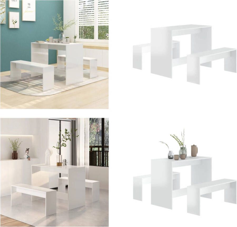 VidaXL 3-delige Eethoekset bewerkt hout hoogglans wit Eethoek Eethoeken Eetset Eetmeubelset