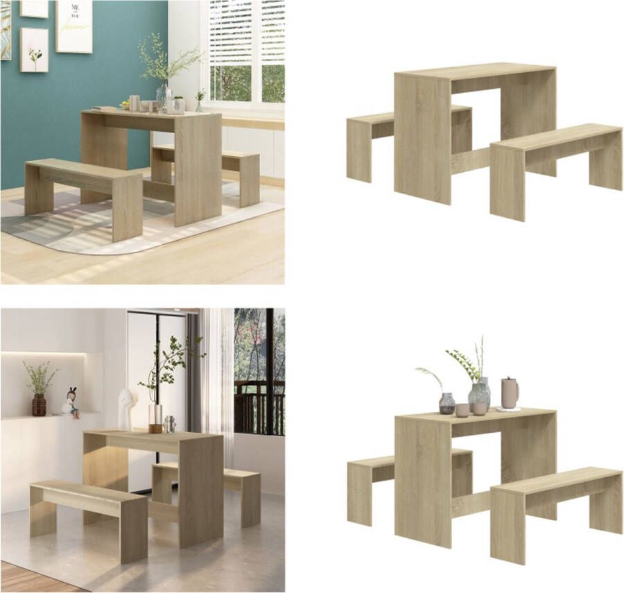 VidaXL 3-delige Eethoekset bewerkt hout sonoma eikenkleurig Eethoek Eethoeken Eetset Eetmeubelset