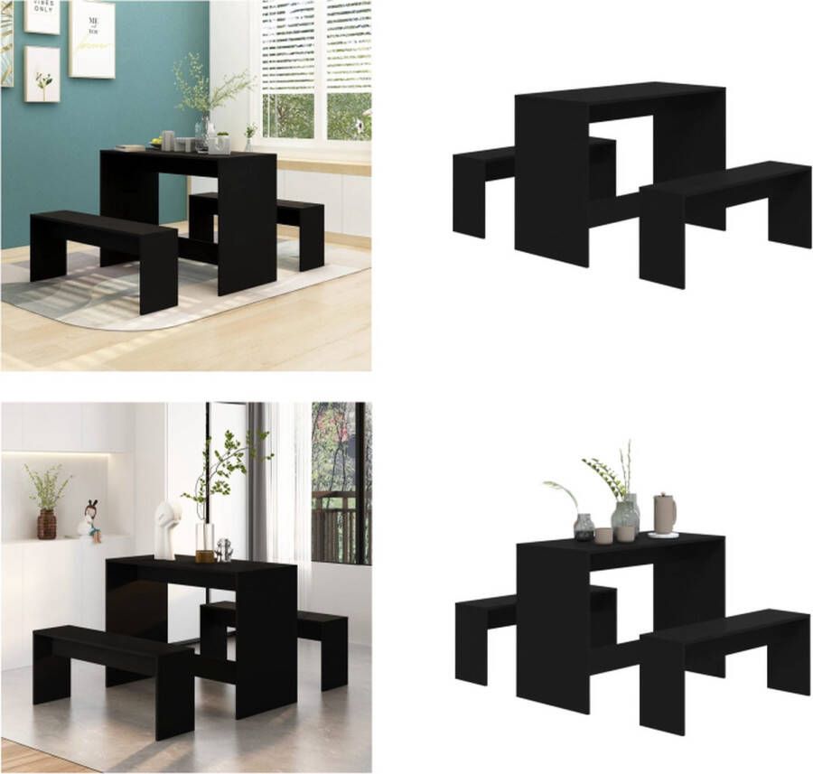 VidaXL 3-delige Eethoekset bewerkt hout zwart Eethoek Eethoeken Eetset Eetmeubelset