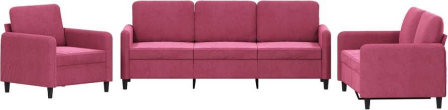 The Living Store Loungebank Wijnrood Fluweel 3-zits Comfortabel en Stabiel 198 x 77 x 80cm Loungeset Fluweel Sofa Rode Bank Lounge Set Bankstel - Foto 2